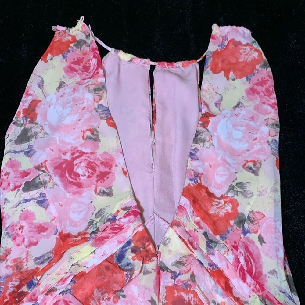 Floret Studios Floral Ruffle Waist A-line Dress in Pink Floral Size Large - Picture 5 of 16
